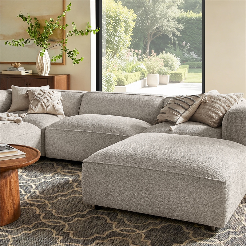 Auren Lattice Boucle 5 Piece Sectional with 2 Ottomans in Fog
