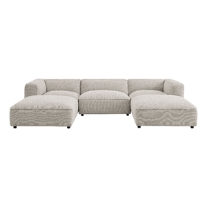 Auren Lattice Boucle 5 Piece Sectional with 2 Ottomans in Fog
