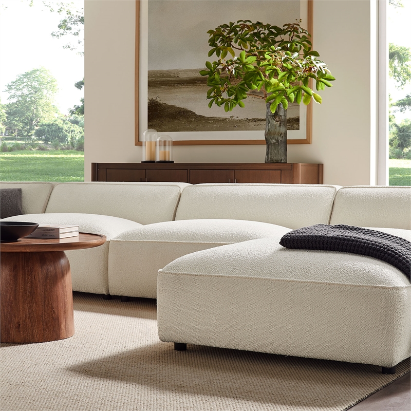 Auren Lattice Boucle 6 Piece Sectional with 2 Ottomans in Cream