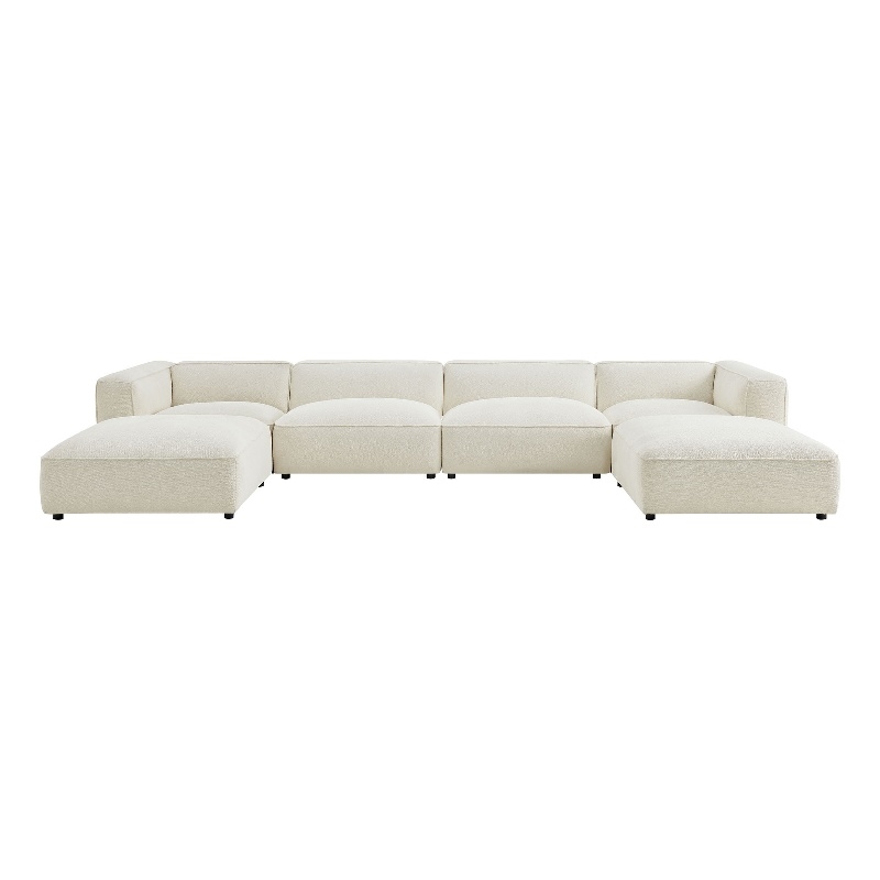 Auren Lattice Boucle 6 Piece Sectional with 2 Ottomans in Cream