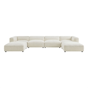 Auren Lattice Boucle 6 Piece Sectional with 2 Ottomans in Cream