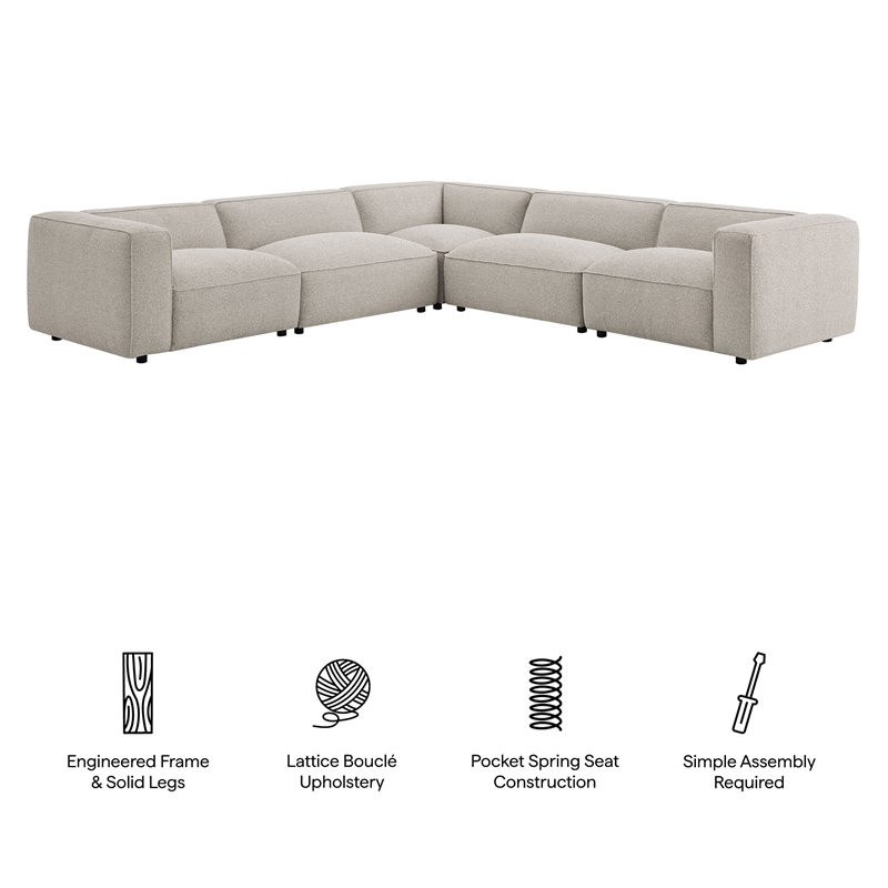 Auren Lattice Boucle 5 Piece Corner Sectional in Fog