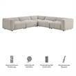 Auren Lattice Boucle 5 Piece Corner Sectional in Fog