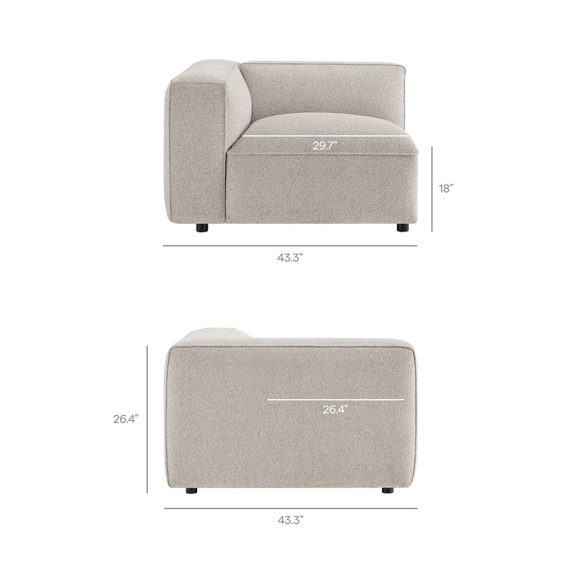 Auren Lattice Boucle 5 Piece Corner Sectional in Fog
