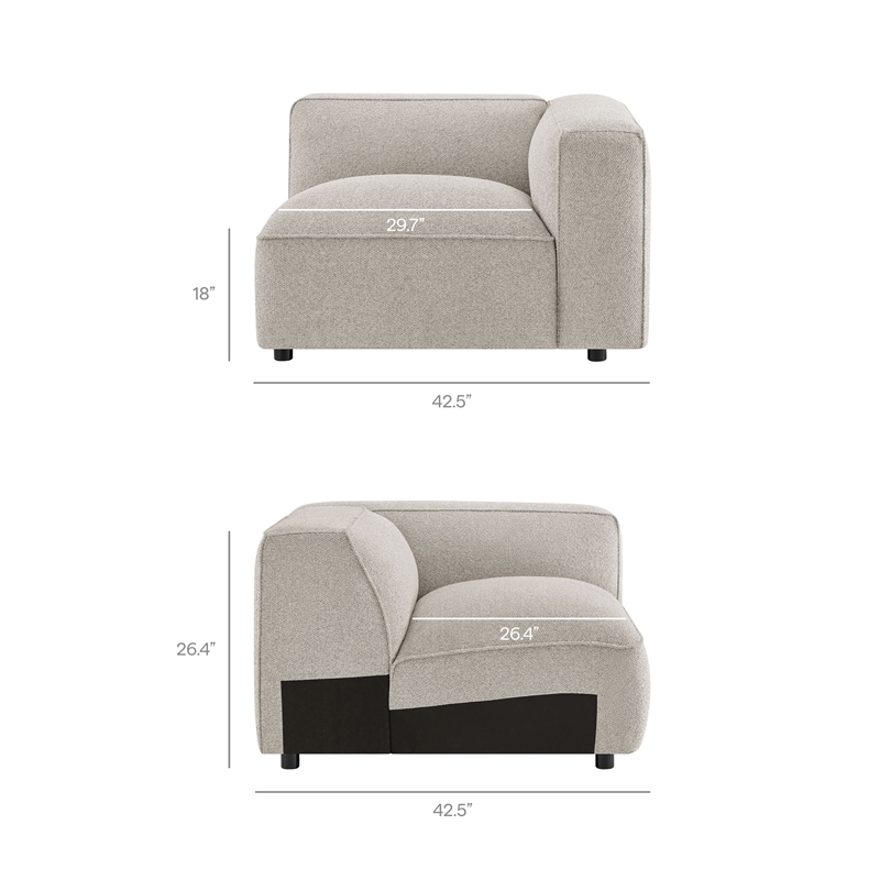 Auren Lattice Boucle 5 Piece Corner Sectional in Fog