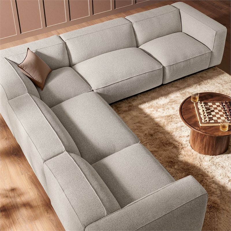 Auren Lattice Boucle 5 Piece Corner Sectional in Fog
