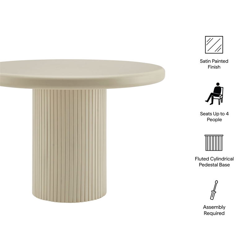 Belmonte 45 Inch Round Dining Table with Fluted Pedestal Base in Putty
