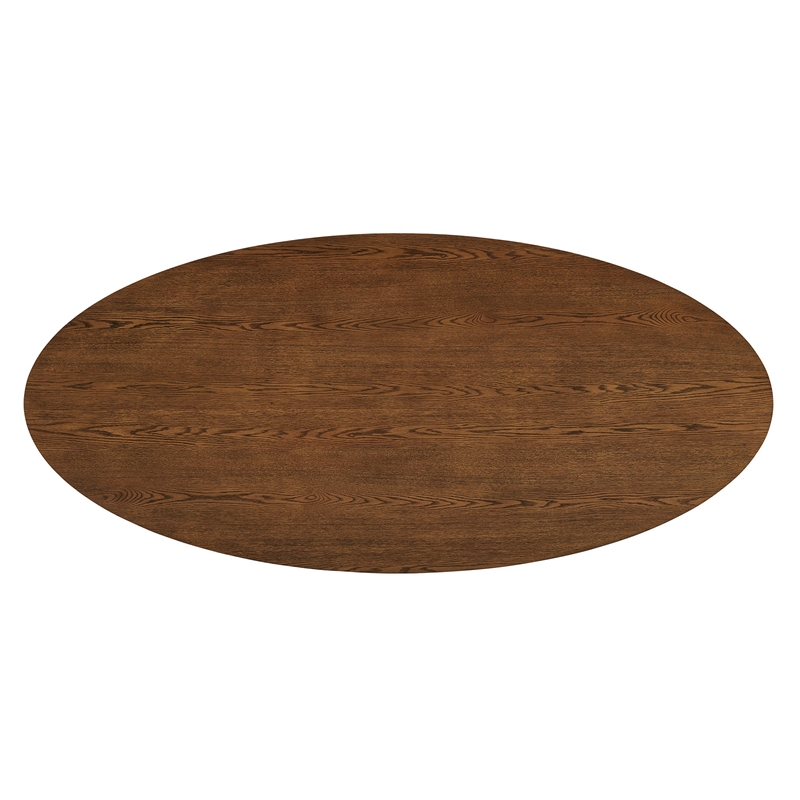 Renwick 79 Inch Oval Oak Veneer Dining Table with Pedestal Base in Walnut
