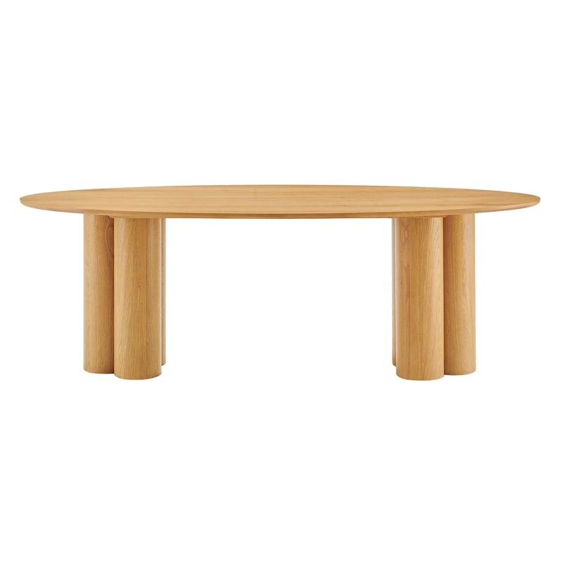 Renwick 79 Inch Oval Oak Veneer Dining Table with Pedestal Base in Oak