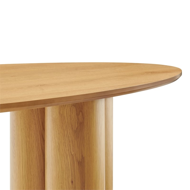 Renwick 79 Inch Oval Oak Veneer Dining Table with Pedestal Base in Oak