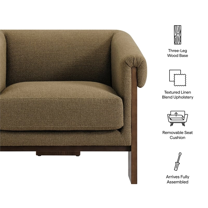 Halbrook Linen Blend Accent Chair with Wood Tripod Base in Olive