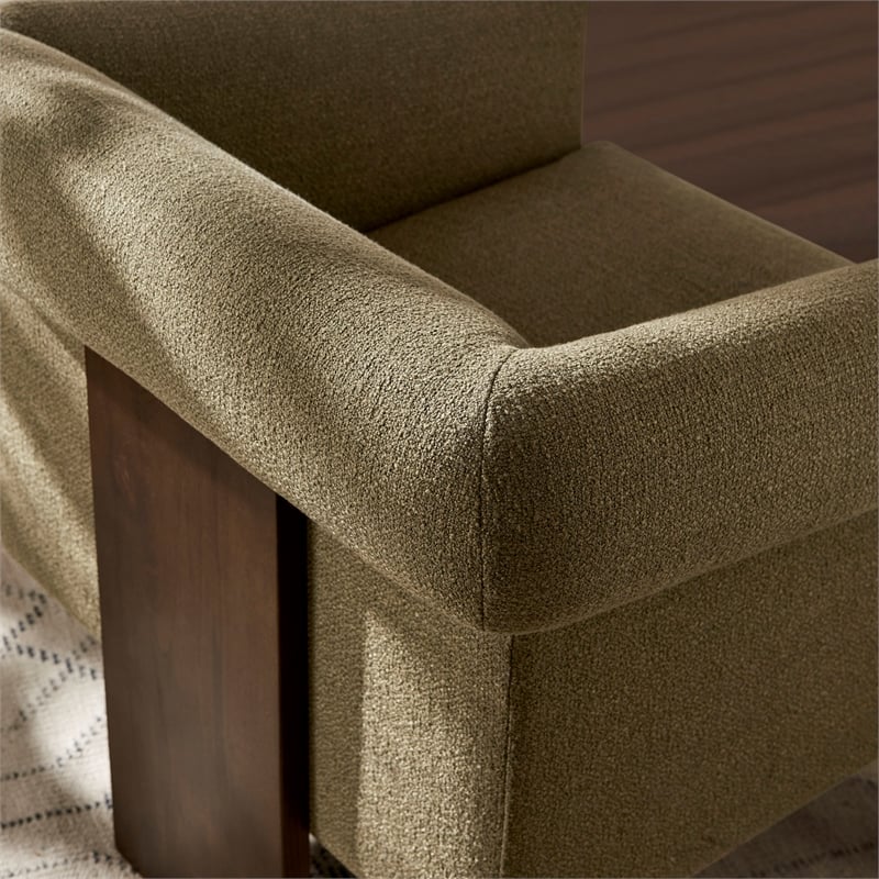 Halbrook Linen Blend Accent Chair with Wood Tripod Base in Olive