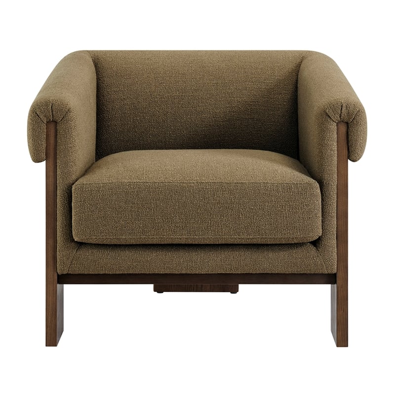 Halbrook Linen Blend Accent Chair with Wood Tripod Base in Olive