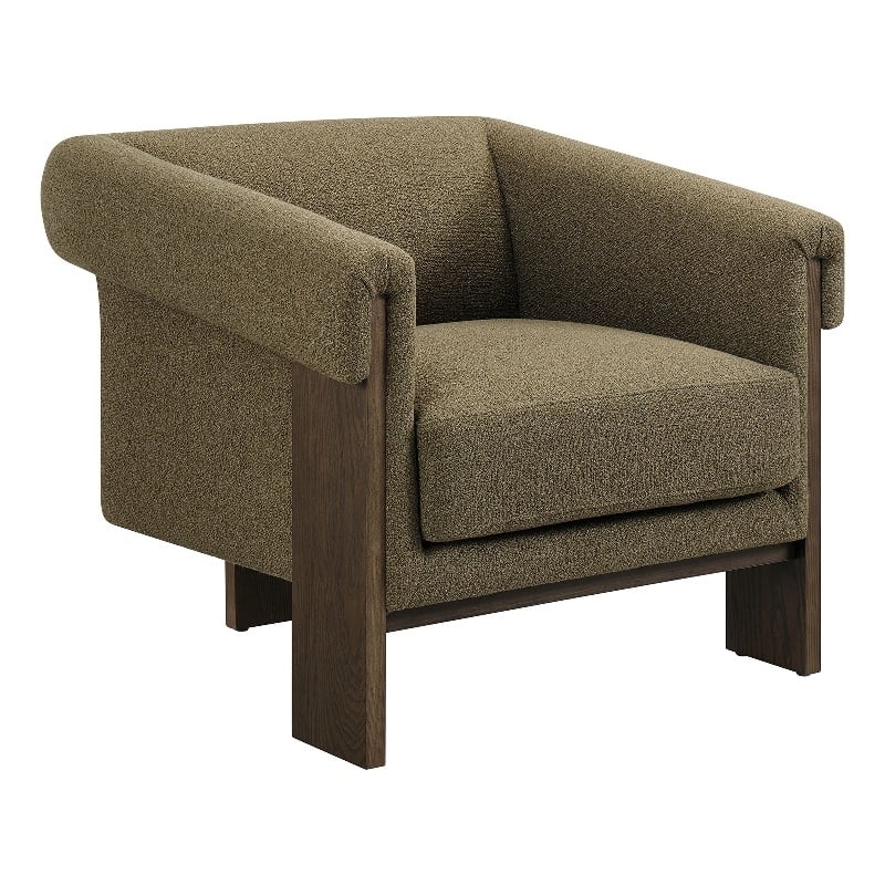 Halbrook Linen Blend Accent Chair with Wood Tripod Base in Olive