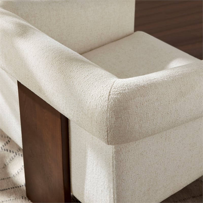 Halbrook Linen Blend Accent Chair with Wood Tripod Base in Ivory