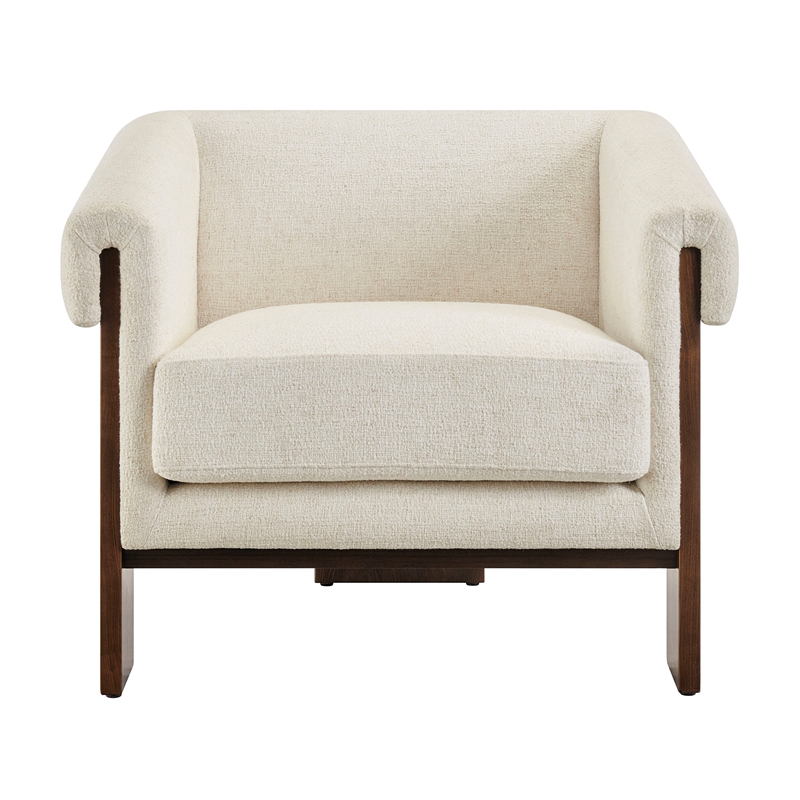 Halbrook Linen Blend Accent Chair with Wood Tripod Base in Ivory