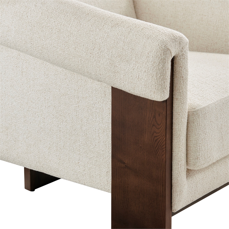Halbrook Linen Blend Accent Chair with Wood Tripod Base in Ivory