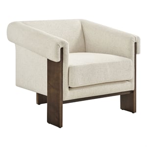 Halbrook Linen Blend Accent Chair with Wood Tripod Base in Ivory