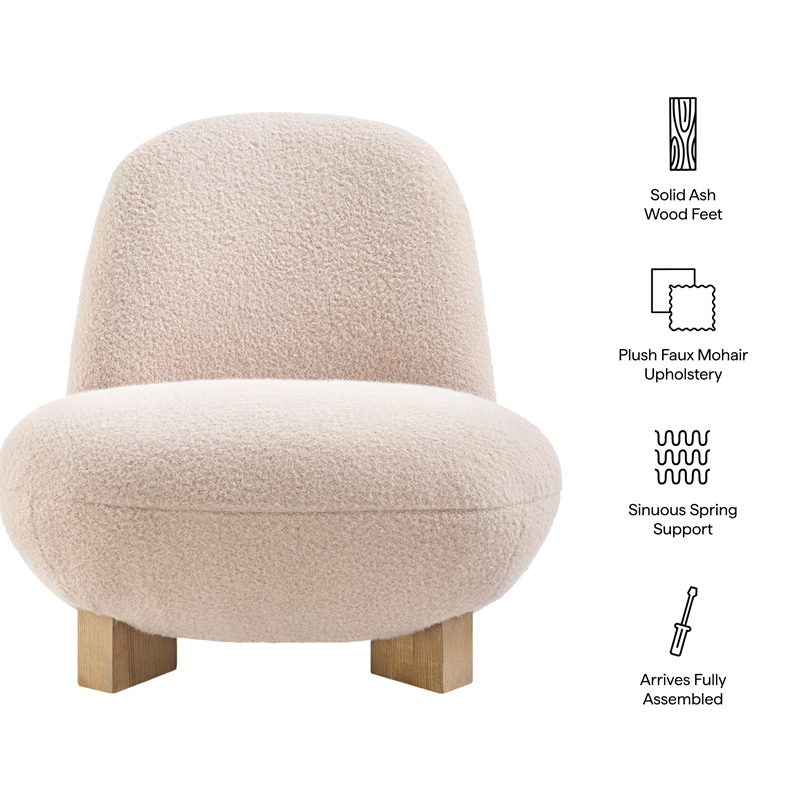 Norwood Faux Mohair Accent Chair with Wood Legs in Petal