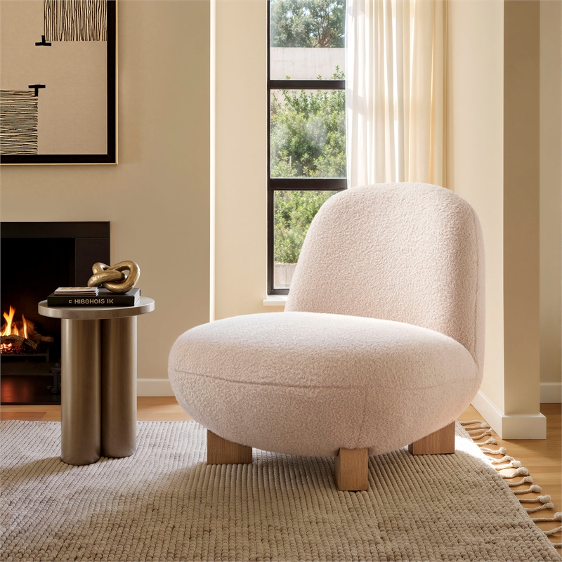 Norwood Faux Mohair Accent Chair with Wood Legs in Petal