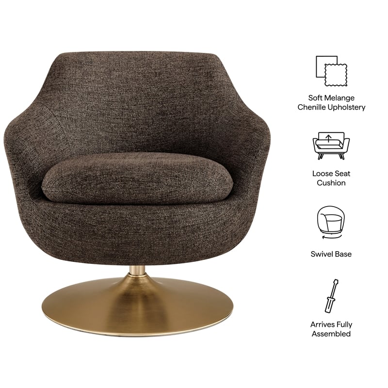 Quimby Chenille Swivel Accent Chair with Metal Base in Espresso