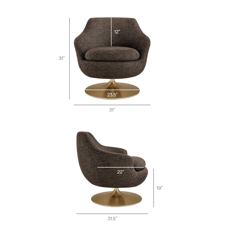 Quimby Chenille Swivel Accent Chair with Metal Base in Espresso