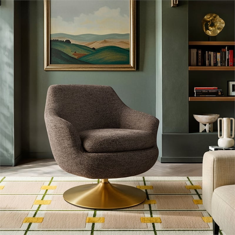 Quimby Chenille Swivel Accent Chair with Metal Base in Espresso
