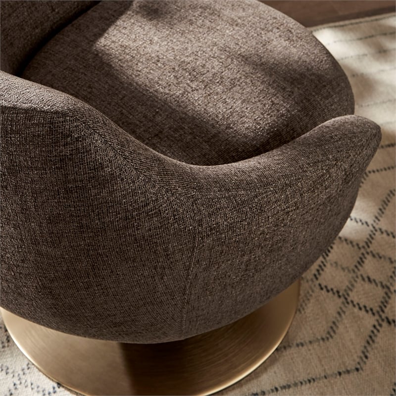Quimby Chenille Swivel Accent Chair with Metal Base in Espresso