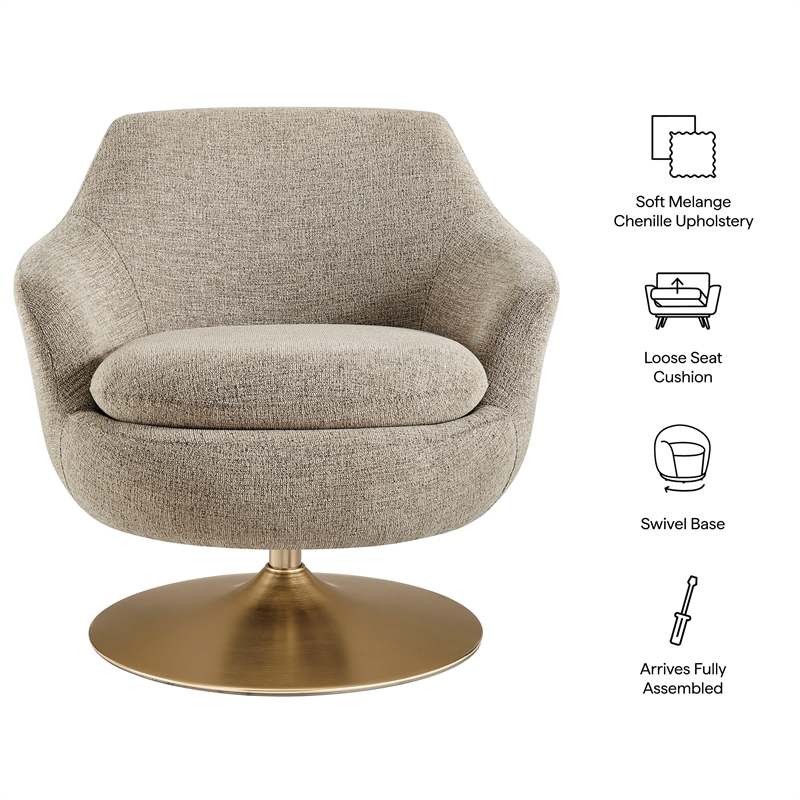 Quimby Chenille Swivel Accent Chair with Metal Base in Flaxen