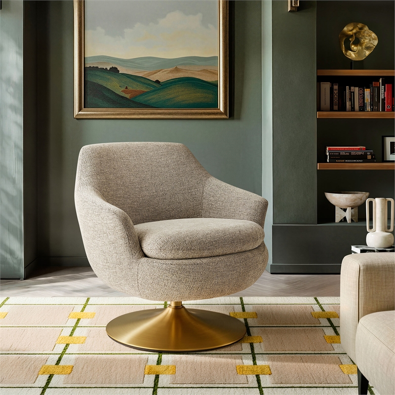 Quimby Chenille Swivel Accent Chair with Metal Base in Flaxen