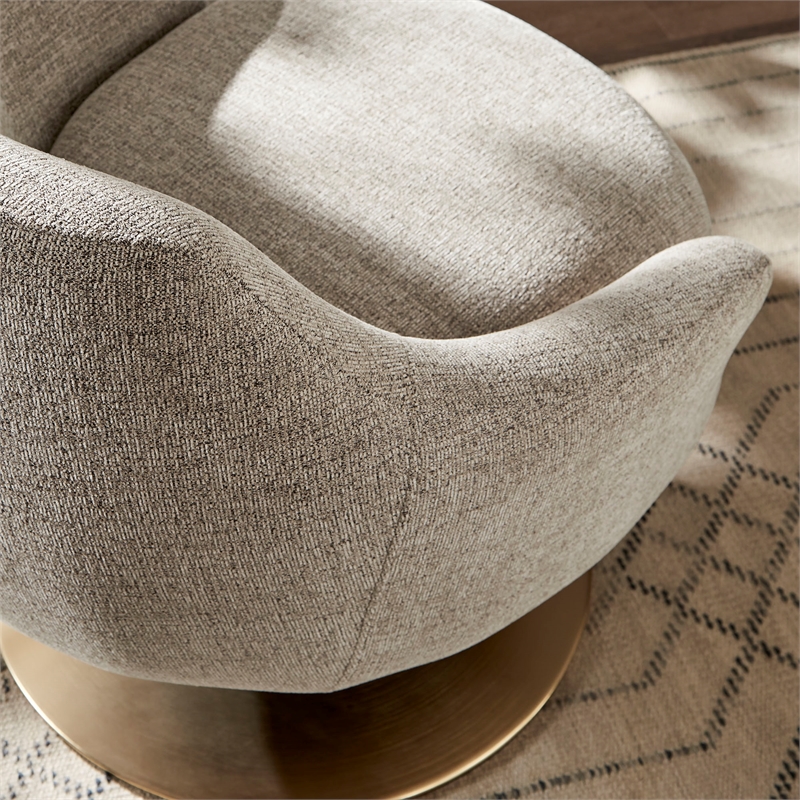 Quimby Chenille Swivel Accent Chair with Metal Base in Flaxen