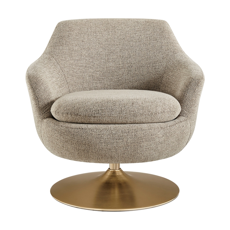 Quimby Chenille Swivel Accent Chair with Metal Base in Flaxen