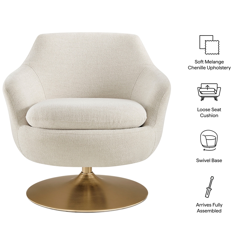 Quimby Chenille Swivel Accent Chair with Metal Base in Ivory