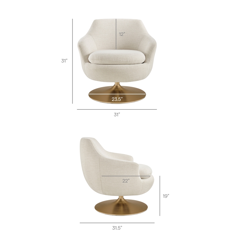 Quimby Chenille Swivel Accent Chair with Metal Base in Ivory