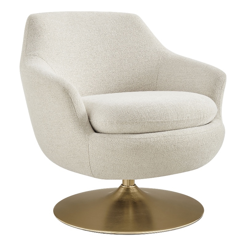 Quimby Chenille Swivel Accent Chair with Metal Base in Ivory