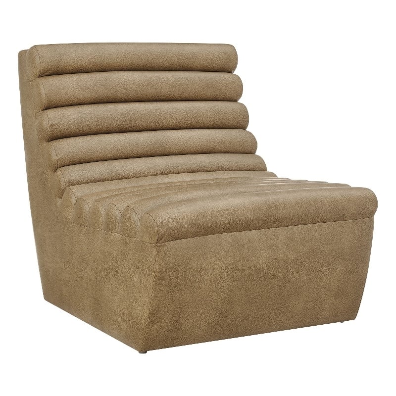 Corbin Vegan Leather Accent Chair with Channel Tufting in Toast