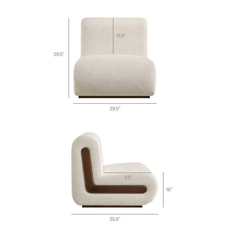 Denby Linen Blend Accent Chair with Wood Inlay in Ivory