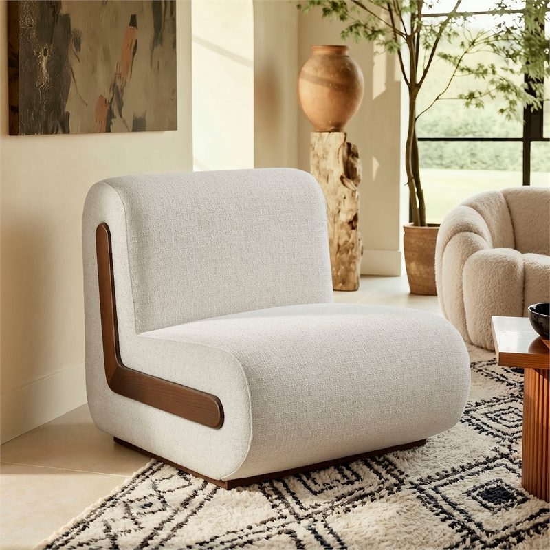 Denby Linen Blend Accent Chair with Wood Inlay in Ivory