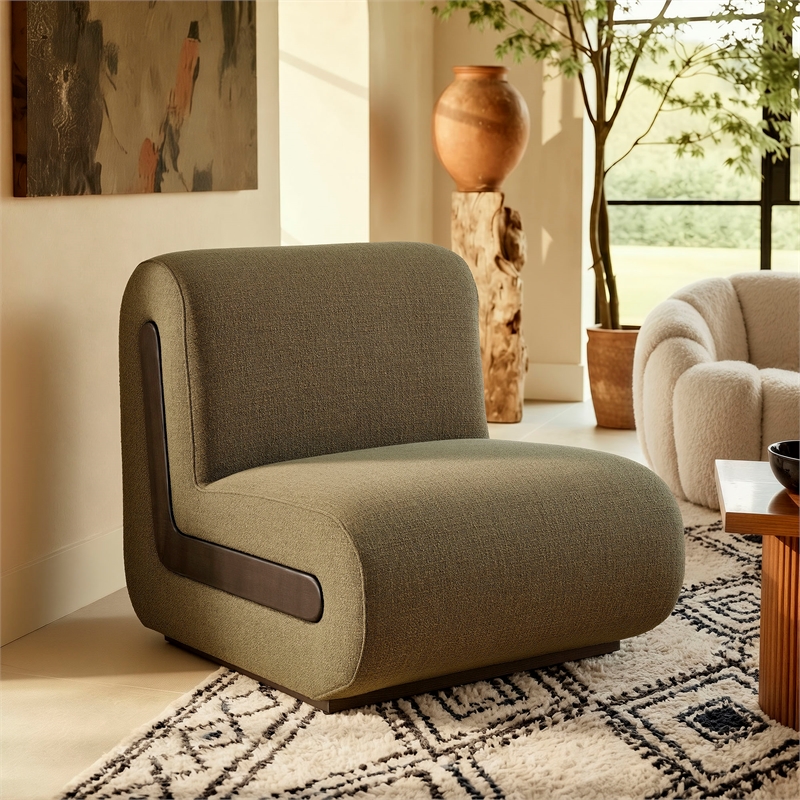 Denby Linen Blend Accent Chair with Wood Inlay in Olive