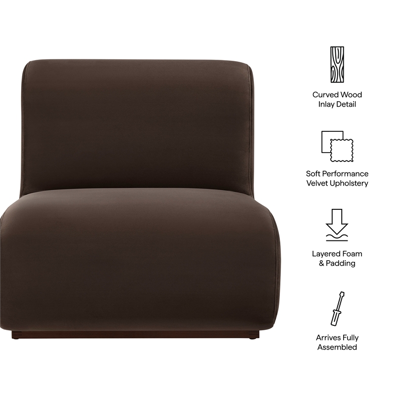 Denby Performance Velvet Accent Chair with Wood Inlay in Chocolate Brown