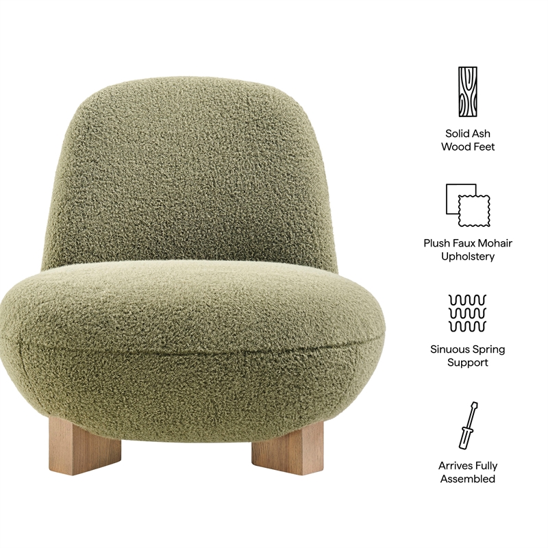 Norwood Faux Mohair Accent Chair with Wood Legs in Moss