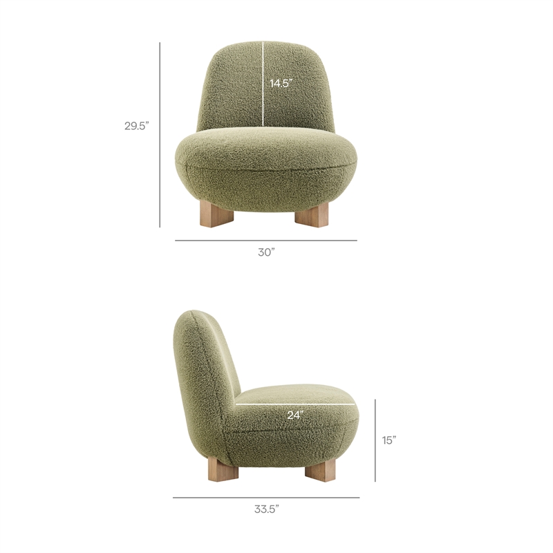 Norwood Faux Mohair Accent Chair with Wood Legs in Moss