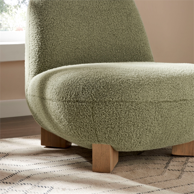 Norwood Faux Mohair Accent Chair with Wood Legs in Moss