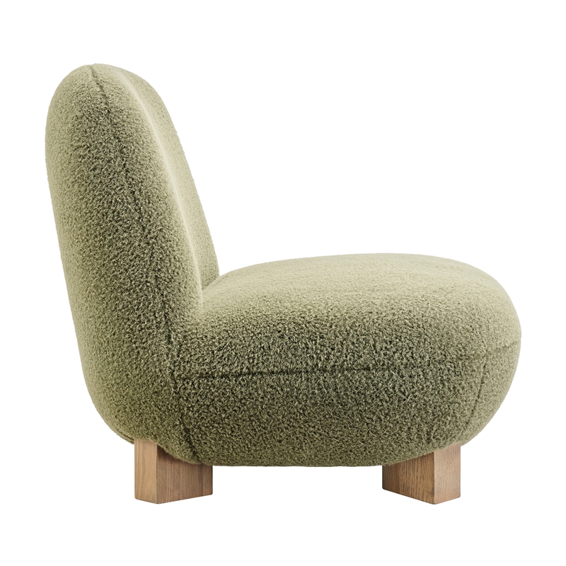 Norwood Faux Mohair Accent Chair with Wood Legs in Moss