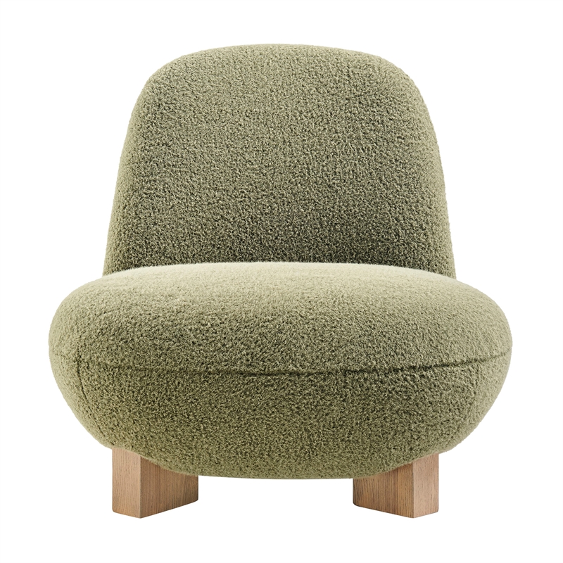 Norwood Faux Mohair Accent Chair with Wood Legs in Moss