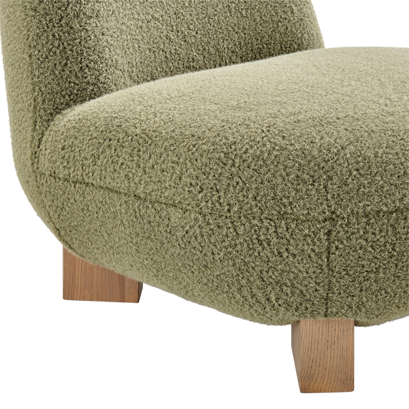 Norwood Faux Mohair Accent Chair with Wood Legs in Moss
