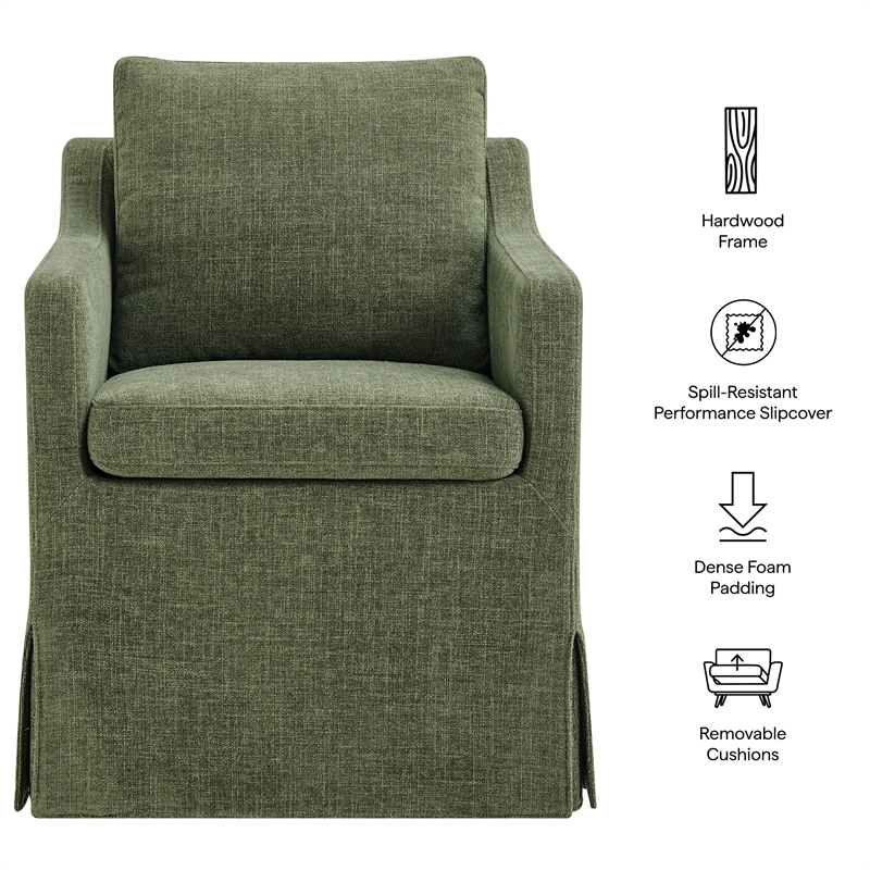Serene Performance Fabric Dining Armchair with Floor-Length Skirt in Foliage