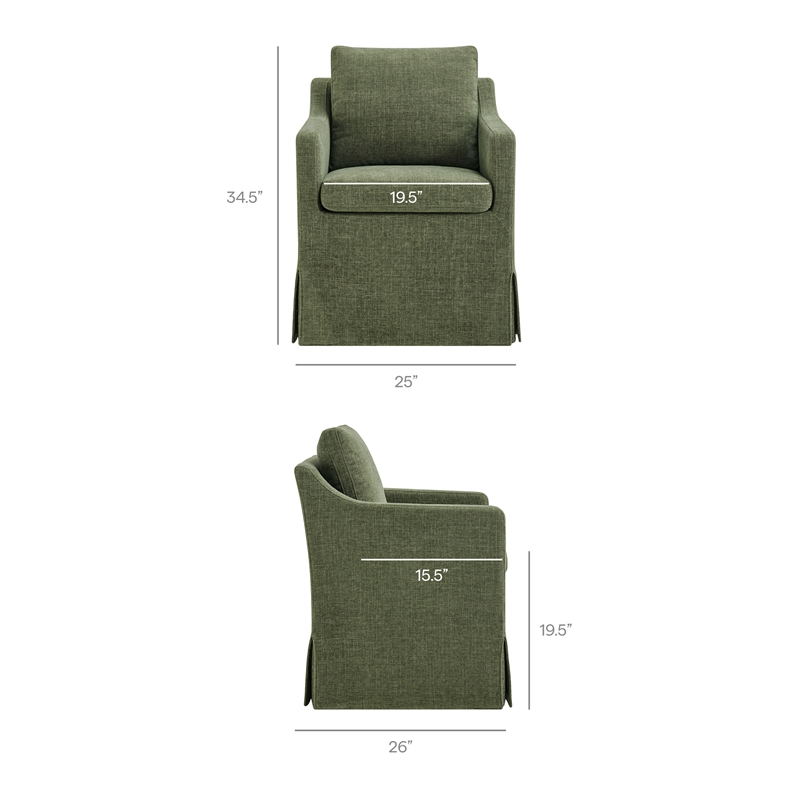 Serene Performance Fabric Dining Armchair with Floor-Length Skirt in Foliage