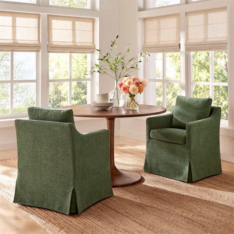 Serene Performance Fabric Dining Armchair with Floor-Length Skirt in Foliage