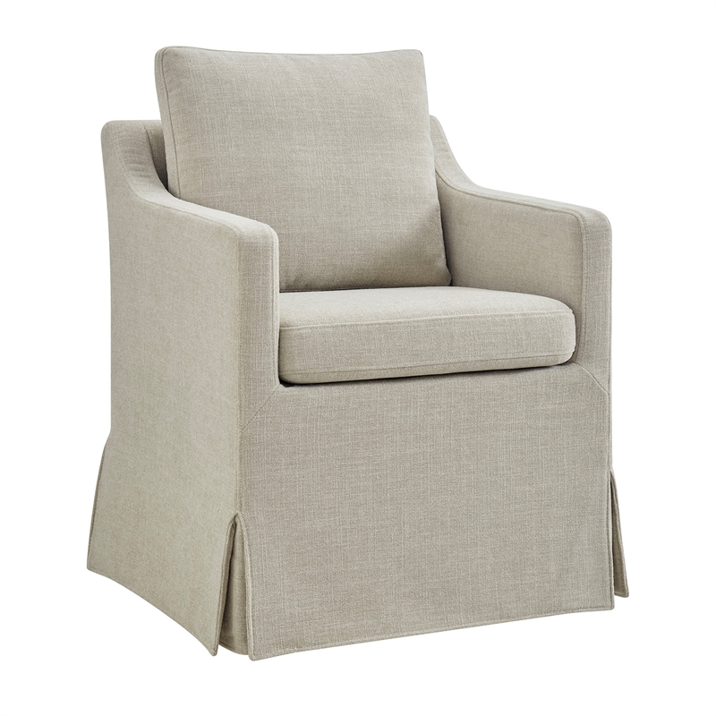 Serene Performance Fabric Dining Armchair with Floor-Length Skirt in Linen